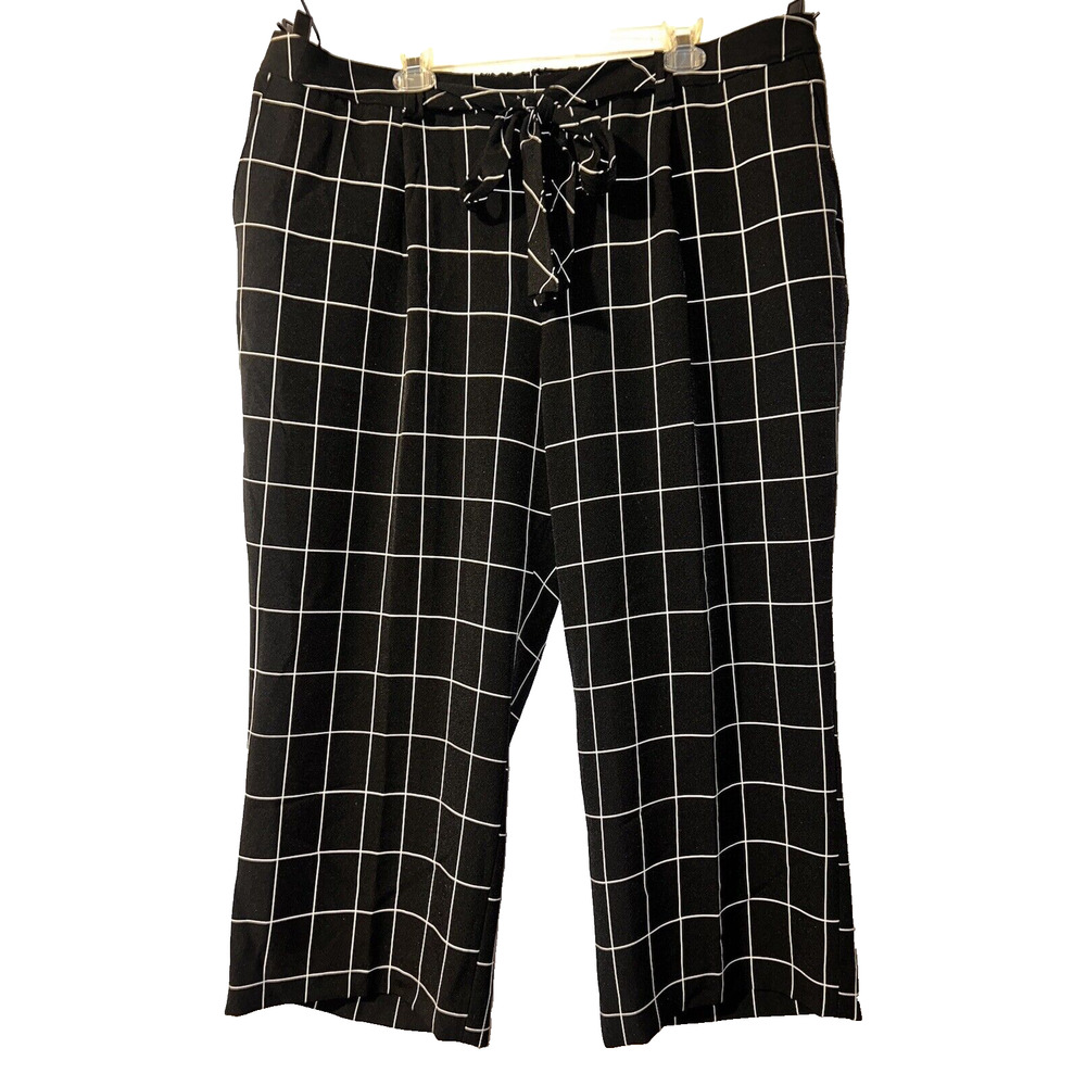 Tahari Black Windowpane Straight-Leg Pants